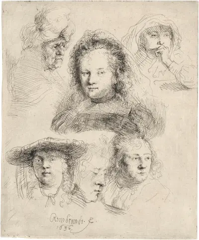 Studies of the Head of Saskia and Others av Rembrandt van Rijn