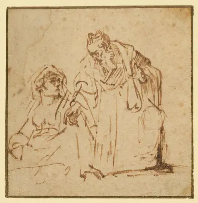 Study of a Man Talking to a Woman Seated on the Left av Rembrandt van Rijn