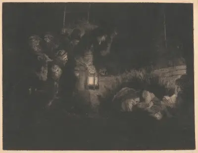 The Adoration of the Shepherds; A Night Piece av Rembrandt van Rijn