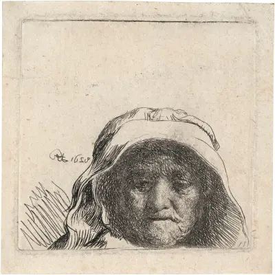 The Artist’s Mother: Head only, full Face av Rembrandt van Rijn