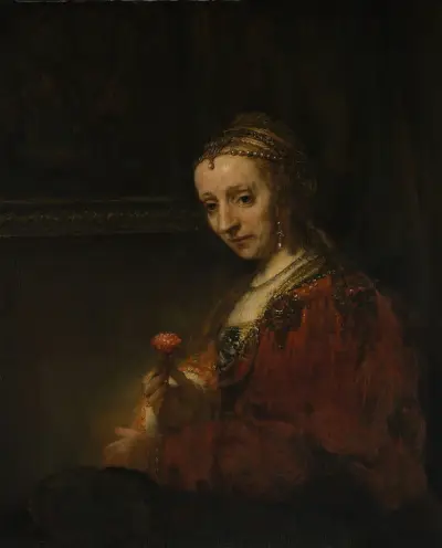 Woman with a Pink, Rembrandt van Rijn