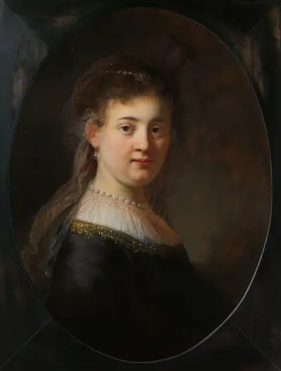 Young Woman in Fantasy Costume av Rembrandt van Rijn