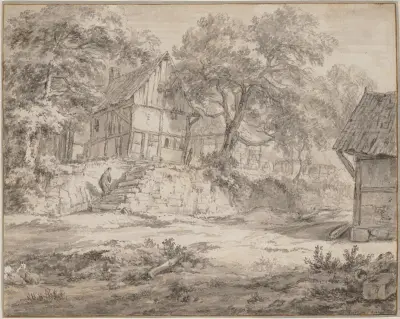 Hütten zwischen Bäumen von Jacob van Ruisdael