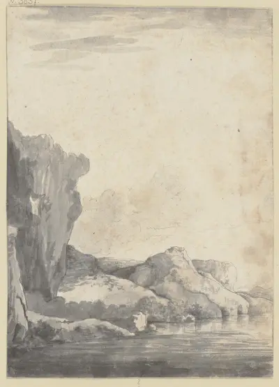 Rock section by the water av Jacob van Ruisdael