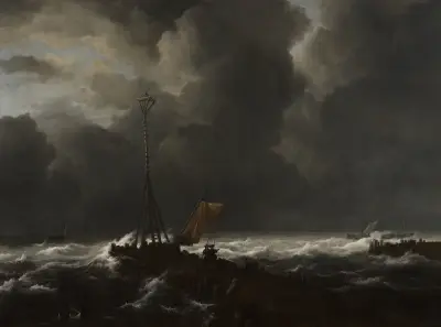 Bewegte See an einer Landungsbrücke von Jacob van Ruisdael