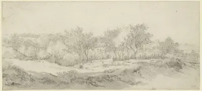 Kleiner Ausschnitt eines Baumes mit einem Zaun von Jacob van Ruisdael