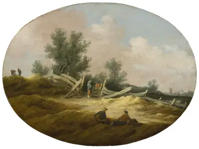Landscape with a Wooden Fence and Figures av Salomon van Ruysdael