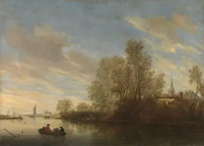 River view near Deventer av Salomon van Ruysdael