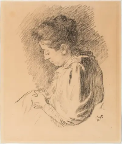 Woman Sewing (Maria Van Rysselberghe-Monnom) av Theo van Rysselberghe