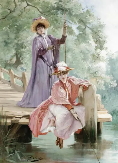 Elegant Ladies Fishing av Georges Jules Victor Clairin