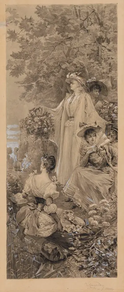 Fête champêtre aux environs de Paris d’après Clairin av Georges Jules Victor Clairin