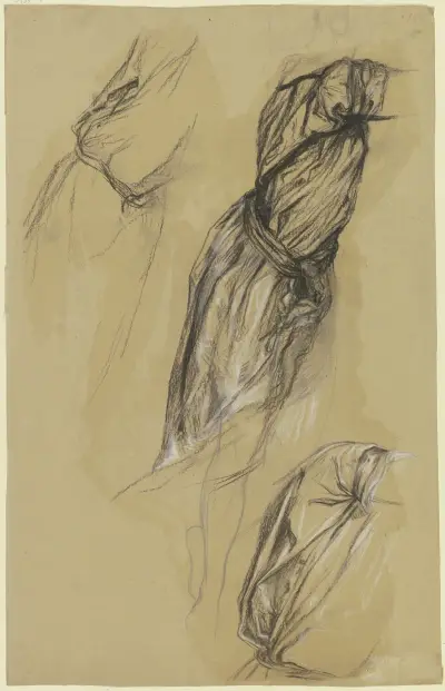 Drei Gewandstudien einer nach rechts gewandten Frauenfigur, Victor Müller