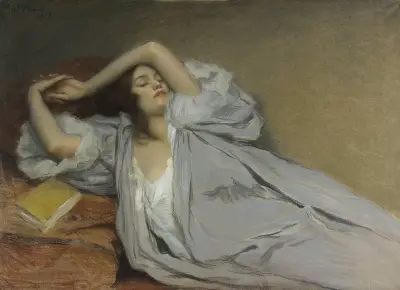 Femme étendue sur un divan av Victor Prouvé