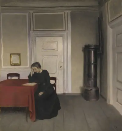 A Room in the Artist’s Home in Strandgade, Copenhagen, with the Artist’s Wife, 1902 av Vilhelm Hammershøi