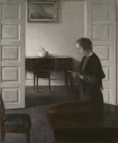 Interior with a Reading Lady av Vilhelm Hammershøi
