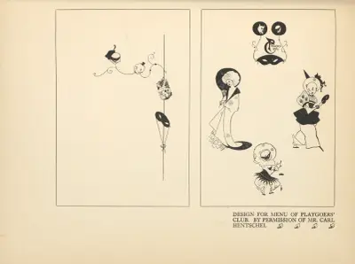 Entwurf für die Speisekarte des Playgoers' Club von Aubrey Vincent Beardsley