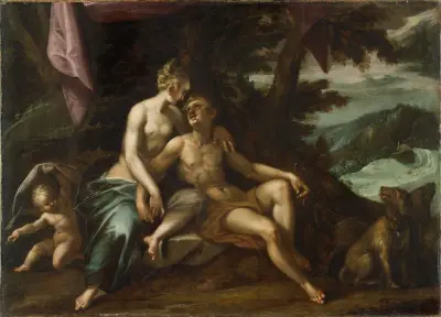 Venus and Adonis av Hans von Aachen