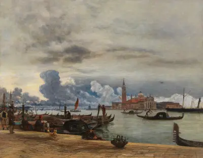 Blick nach San Giorgio Maggiore von der Mole in Venedig von Rudolf von Alt