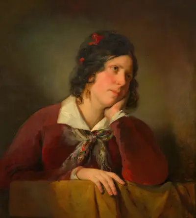 Antonie Amerling mit aufgestütztem Kopf (1. Gattin des Künstlers) av Friedrich von Amerling