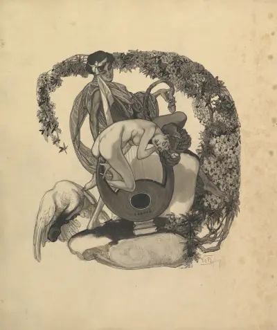 Skica k exlibrisu; Léda a labuť, Franz von Bayros