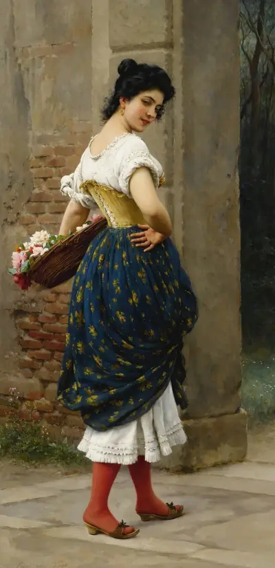 Dívka s košíkem růží, Eugen von Blaas
