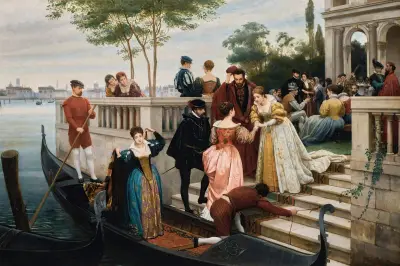 Příjezd na ples, Murano, Eugen von Blaas