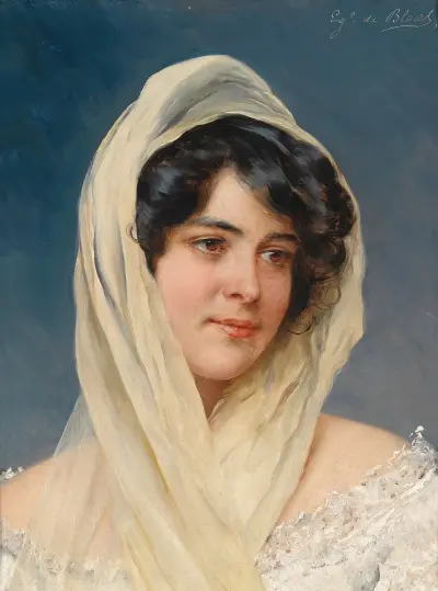 Portrét mladé dámy se závojem, Eugen von Blaas