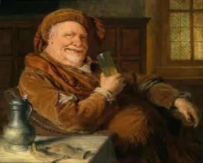 Falstaff mit Zinnkanne und Weinglas av Eduard von Grützner