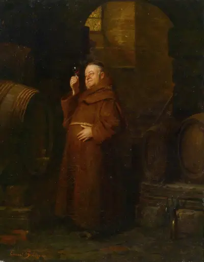 Mönch bei der Weinprobe av Eduard von Grützner