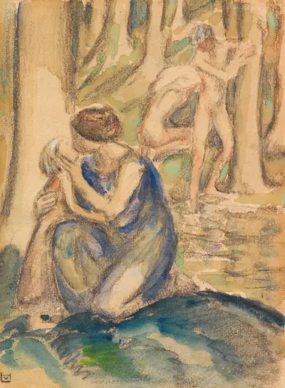 Badende Figuren am Waldsee av Ludwig von Hofmann