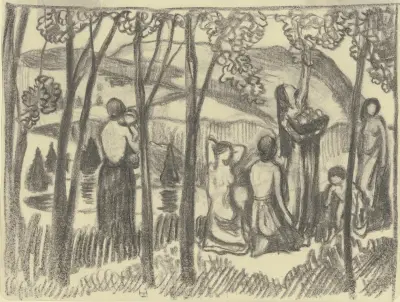 Kniende Frauen und Obstflückerin av Ludwig von Hofmann