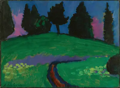 Dunkle Bäume über Grünem Hang (Dark Trees Over Green Slope) av Alexej von Jawlensky