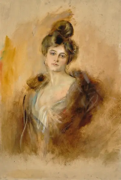 Portret kobiety z kolczykami w kształcie kół i futrzanym kołnierzem, Franz von Lenbach