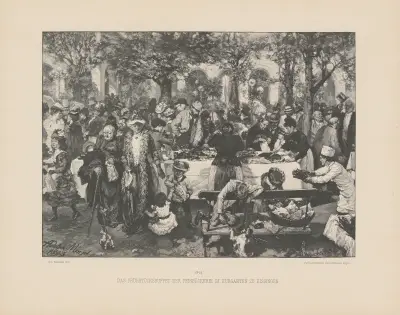 Das Frühstücksbuffet der Feinbäckerei im Kurgarten zu Kissingen, Adolph von Menzel