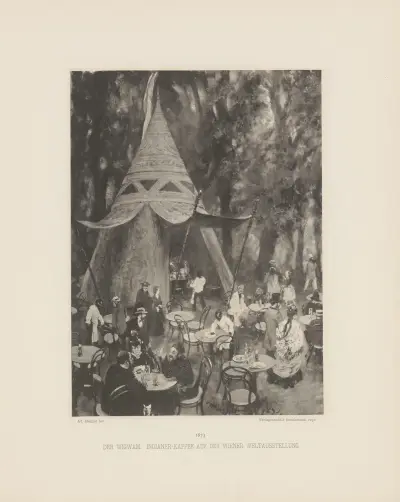 Der Wigwam. Indianer-Kaffee auf der Wiener Weltausstellung, Adolph von Menzel
