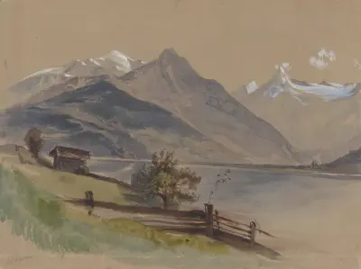 Alpenlandschaft mit See von Friedrich Carl von Scheidlin