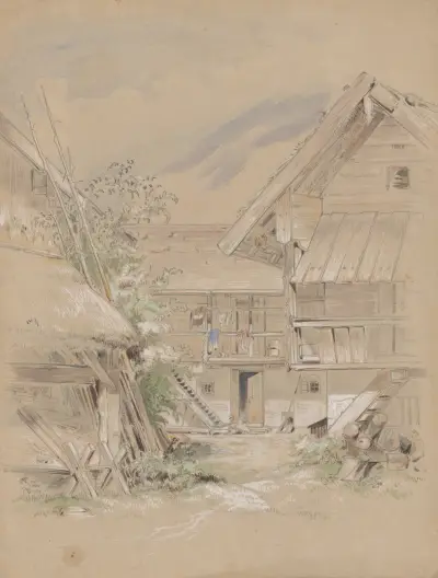 Ecke eines Dorfgehöfts von Friedrich Carl von Scheidlin