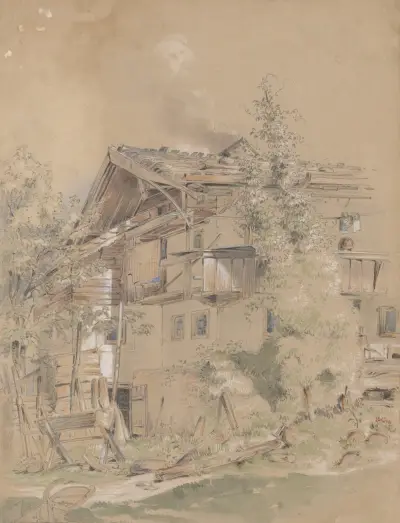 Malerische Umgebung eines Dorfhauses von Friedrich Carl von Scheidlin