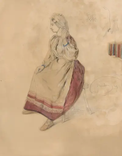Seated Young Woman in a Folk Costume av Friedrich Carl von Scheidlin