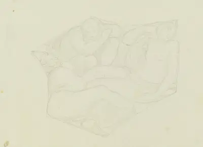Kompositionsaufgabe; Drei Gestalten in einem unregelmäßigen Feld von Moritz von Schwind
