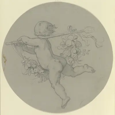 Schwebender Putto mit geschultertem Thyrsosstab von Moritz von Schwind