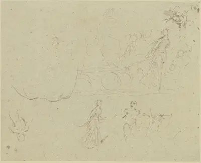 Studienblatt; Wagen in einem Triumphzug, gezogen von einer weiblichen Gestalt von Moritz von Schwind