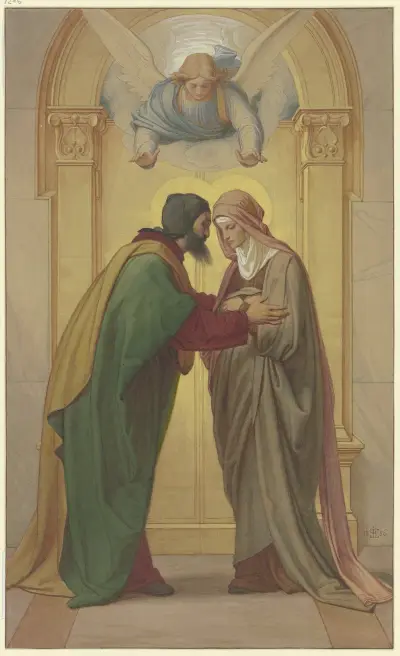 Begegnung Joachims und Annas an der Goldenen Pforte av Eduard von Steinle