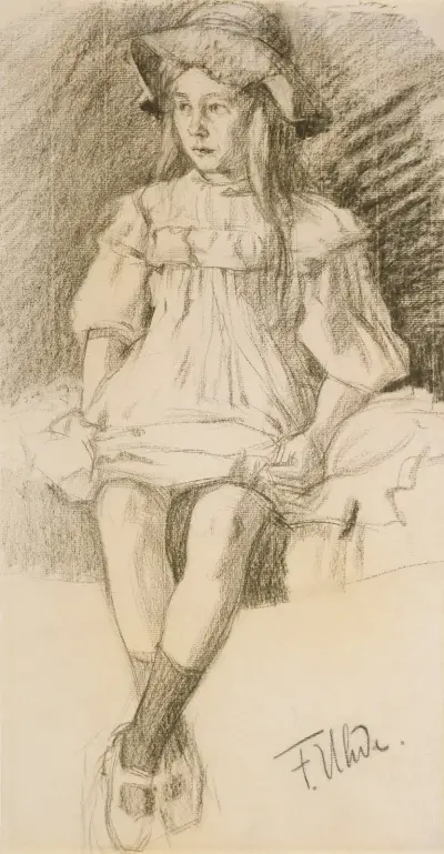 Sitting girl with hat von Fritz von Uhde