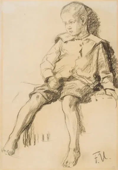 Sitzender Junge mit nackten Beinen von Fritz von Uhde