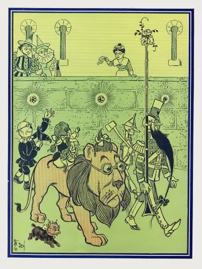 The Soldier with the green whiskers led them through the streets av William Wallace Denslow