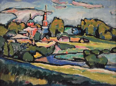 Akhtyrka. Landscape with Red Church av Wassily Kandinsky