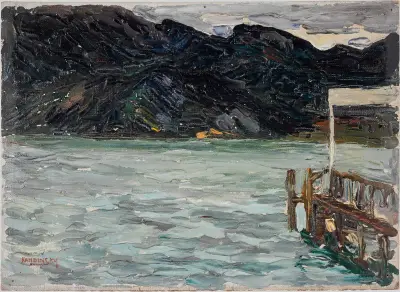 Kochel, lake and gateway I av Wassily Kandinsky