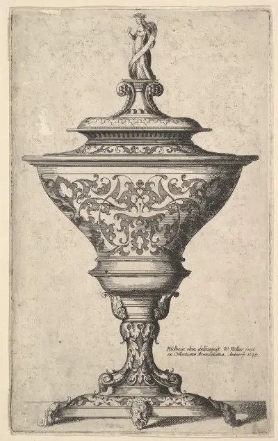 Ornate goblet on feet of masks av Wenceslaus Hollar