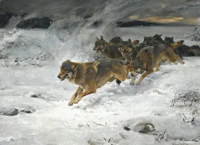 En flock vargar av Alfred von Wierusz-Kowalski